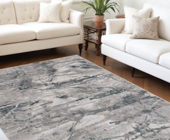 10' X 13' Grey Polypropylene And  Polyester Rug