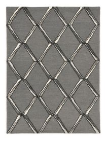 8' X 10' Charcoal Silver Hand Tufted Geometric Diamond Pattern Indoor Area Rug