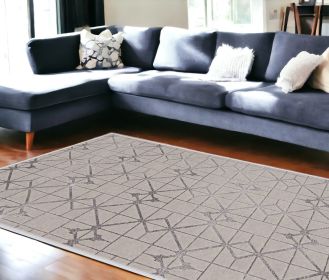 10' X 13' Ivory Silver Machine Woven Geometric Indoor Area Rug