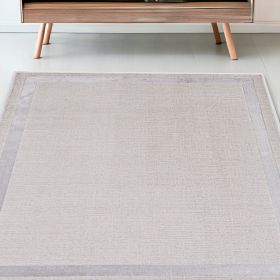 5' X 8' Ivory Silver Machine Woven Bordered Indoor Area Rug