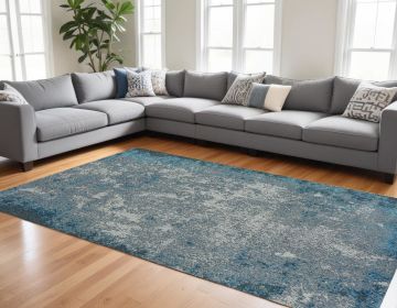 8' X 11' Silver Blue Machine Woven Abstract Smudge Indoor Area Rug