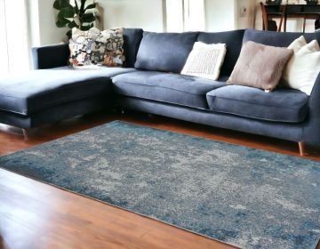 10' X 13' Silver Blue Machine Woven Abstract Smudge Indoor Area Rug