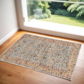 3' X 5' Green and Ivory Floral Hand Woven Area Rug