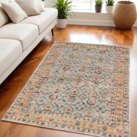 5' X 7' Green and Ivory Floral Hand Woven Area Rug