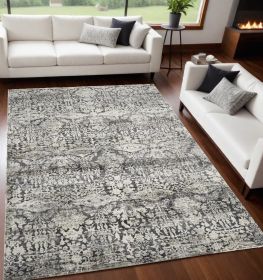 5' X 8' Grey Polyester Or  Viscose Rug