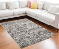 8' X 11' Grey Machine Woven Distressed Floral Traditional Indoor Area Rug