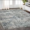 5' X 8' Teal Machine Woven Distressed Floral Traditional Indoor Area Rug