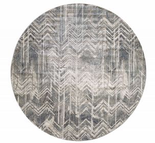 8' Grey Machine Woven Distressed Chevron Round Indoor Area Rug