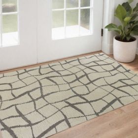 3' X 5' Ivory Abstract Shag Area Rug