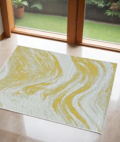 3' X 5' Gold and Ivory Abstract Area Rug