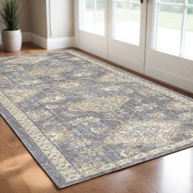 3' X 5' Sage Green Floral Vine Bordered Wool Indoor Area Rug