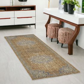 2' X 7' Coffee Vintage Medallion Bordered Wool Indoor Runner Rug