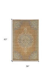 3' X 5' Coffee Brown Machine Woven Floral Medallion Indoor Area Rug