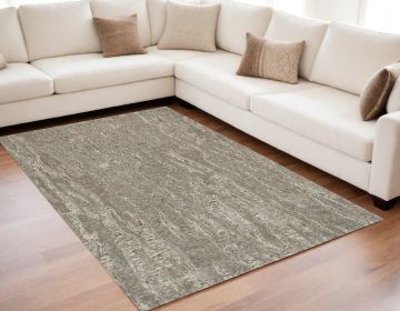 5' X 7' Sand Plain Wool Indoor Area Rug With Viscose Highlights