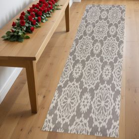 7' Runner Gray and Ivory Floral Runner Rug