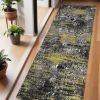 7' Grey Machine Woven Abstract Indoor Runner Rug