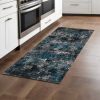 7' Grey Blue Machine Woven Abstract Indoor Runner Rug