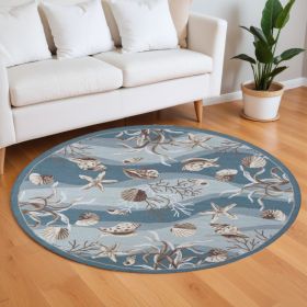 8' Blue and Beige Round Hand Tufted Area Rug