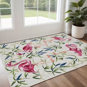 2' X 3' Pink and Ivory Tropical Floral Hand Tufted Area Rug