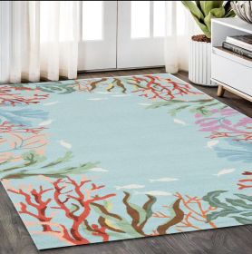 5' X 8' Blue Fish and Coral Hand Hooked Area Rug