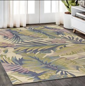 5' X 8' Pastel Ivory Hand Tufted Tropical Plants Indoor Area Rug