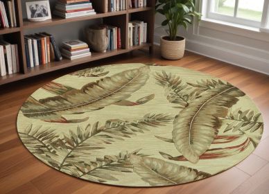 8' Ivory Hand Tufted Tropical Leaves Round Indoor Area Rug