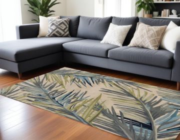 8' X 10' Ivory Hand Tufted Tropical Palms Indoor Area Rug