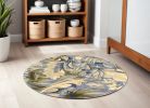 6' Blue Hand Tufted Tropical Plant Indoor Area Rug