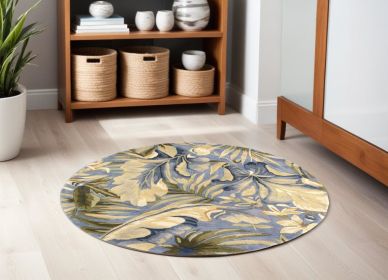 6' Blue Hand Tufted Tropical Plant Indoor Area Rug