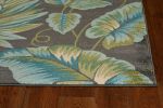 8' X 11' Grey Teal Machine Woven Oversized Tropical Leaves Indoor Area Rug