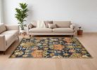 8' X 11' Navy Blue Hand Tufted Traditional Floral Indoor Area Rug