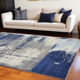 7' X 10' Ice Blue Machine Woven Abstract Indoor Area Rug