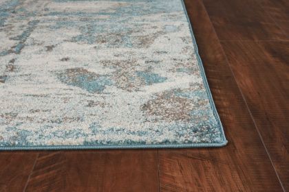 3' X 5' Ivory Teal Machine Woven Abstract Indoor Area Rug