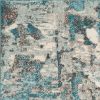 3' X 5' Ivory Teal Machine Woven Abstract Indoor Area Rug