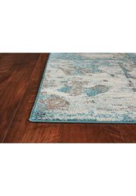 8' X 10' Ivory Teal Machine Woven Abstract Watercolor Indoor Area Rug