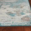 8' X 10' Ivory Teal Machine Woven Abstract Watercolor Indoor Area Rug