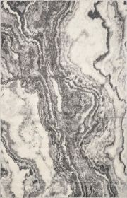 8' X 10' Ivory Grey Machine Woven Abstract Marble Indoor Area Rug