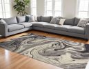 8' X 10' Grey Blue Machine Woven Abstract Marble Indoor Area Rug