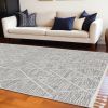 9' X 13' Ivory Grey Machine Woven Geometric Indoor Area Rug