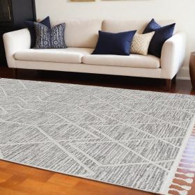 9' X 13' Ivory Grey Machine Woven Geometric Indoor Area Rug