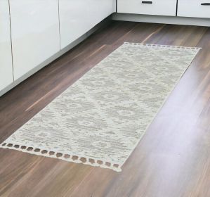 8' Runner Beige and Ivory Geometric Runner Rug