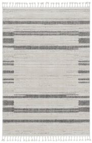 9' X 13' Ivory Grey Machine Woven Abstract Color Block Indoor Area Rug