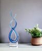 20" Clear and Blue Murano Glass Modern Abstract Tabletop Sculpture