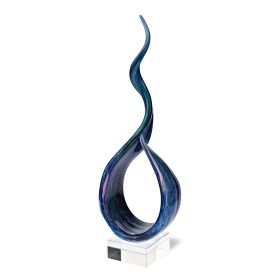 19" Blue and Green Murano Glass Modern Abstract Tabletop Sculpture