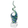 14" Clear Blue and Green Murano Glass Modern Abstract Tabletop Sculpture