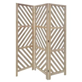 67" Brown Solid WoodFolding Three Panel Screen Room Divider