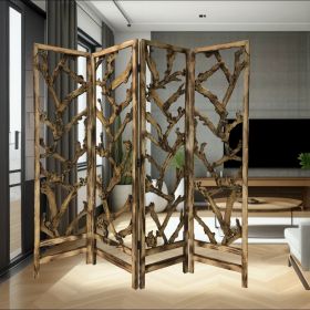 84" Brown Solid WoodFolding Four Panel Screen Room Divider