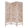 3 Panel Pink Room Divider With Cut Square Wood Design