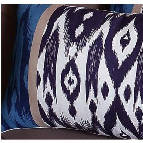 Set Of 4 Brown And Blue Ikat Design Lumbar Pillow Covers