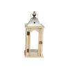 Set Of 2 Brown Wood Finished Frame Glass And Metal Top Lanterns